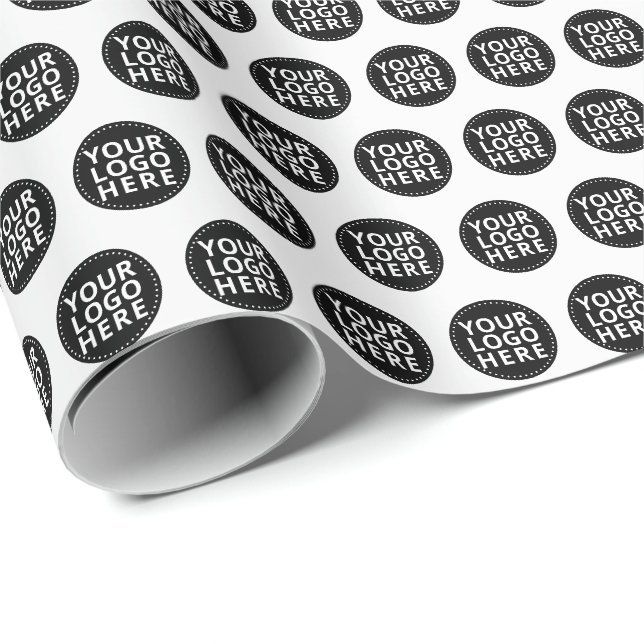 White Repeating Business Logo Wrapping Paper (Roll Corner)