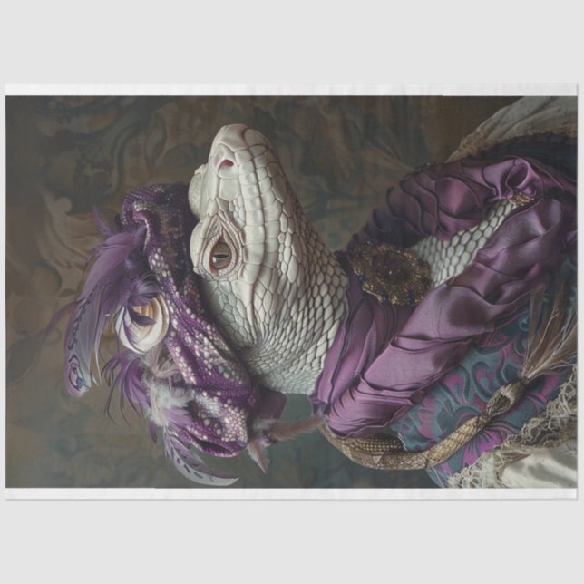 White Reptile in Royalty Attire Decoupage Tissue Paper (Front)