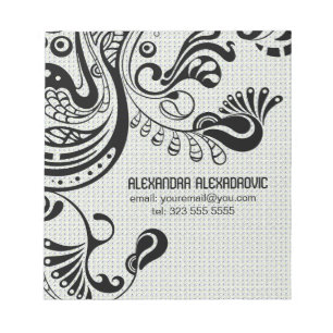 White Retro Abstract Phoenix Bird-Monogram Notepad