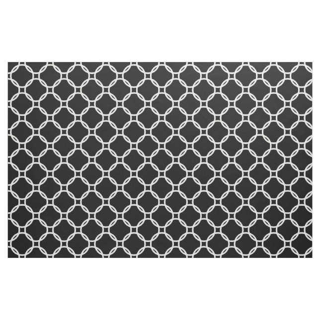 White Retro Chic Modern Circles Pattern On Black Fabric (Fat Quarter)