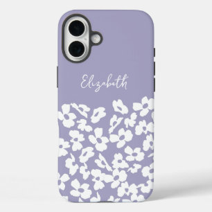 White Retro Dogwood Flowers Custom Name iPhone 16 Plus Case