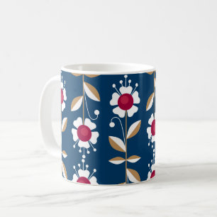 White retro flowers on a dark blue background Coffee Mug