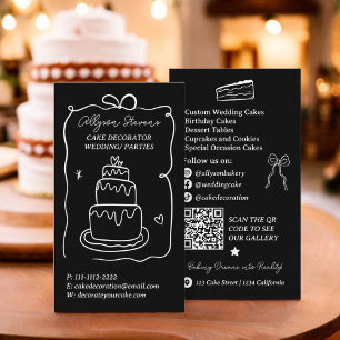 White Retro French Scribble cake decorator qr code Business Card