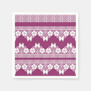 White Retro Lace  butterflies Burgundy Napkin