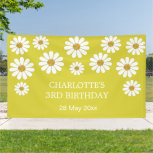 White Retro Modern Daisy Flower Custom Birthday Banner