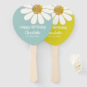 White Retro Modern Daisy Flower Custom Birthday Hand Fan