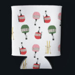 White Retro Ski Lift Gondola Winter Skiing  Can Cooler<br><div class="desc">Modern ski-themed gift for him and her. Retro ski lift gondola and vintage skis with poles illustration pattern for skier. Skiing,  skier,  skis,  snowboard,  snowboarding themed home decor and gifts.</div>