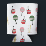 White Retro Ski Lift Gondola Winter Skiing  Can Cooler<br><div class="desc">Modern ski-themed gift for him and her. Retro ski lift gondola and vintage skis with poles illustration pattern for skier. Skiing,  skier,  skis,  snowboard,  snowboarding themed home decor and gifts.</div>