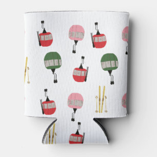 White Retro Ski Lift Gondola Winter Skiing Can Cooler