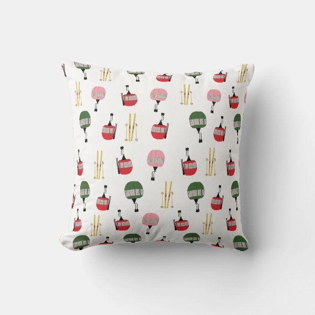 White Retro Ski Lift Gondola Winter Skiing  Cushion (Front)