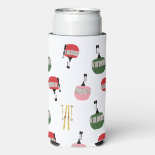 White Retro Ski Lift Gondola Winter Skiing Seltzer Can Cooler