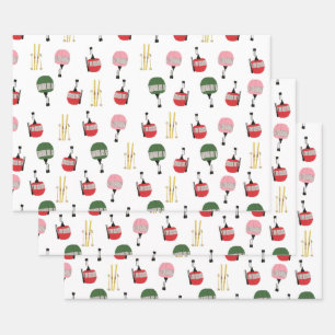 White Retro Ski Lift Gondola Winter Skiing  Wrapping Paper Sheet