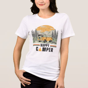 White Retro Vintage Summer Adventure  Camper Van Tri-Blend Shirt