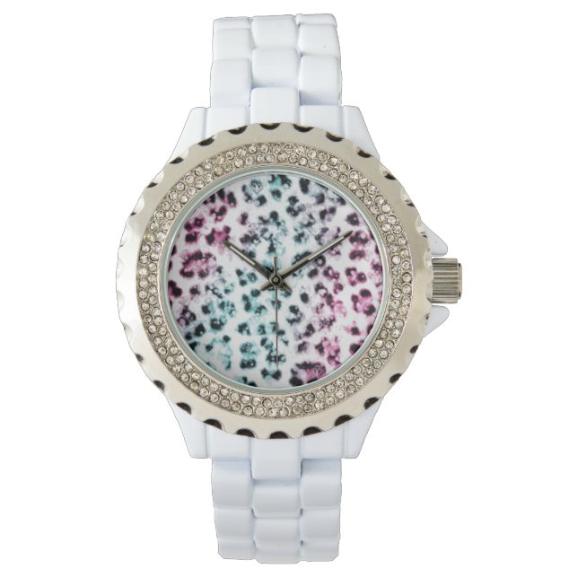 White Rhinestone Leopard Print Watch (Front)