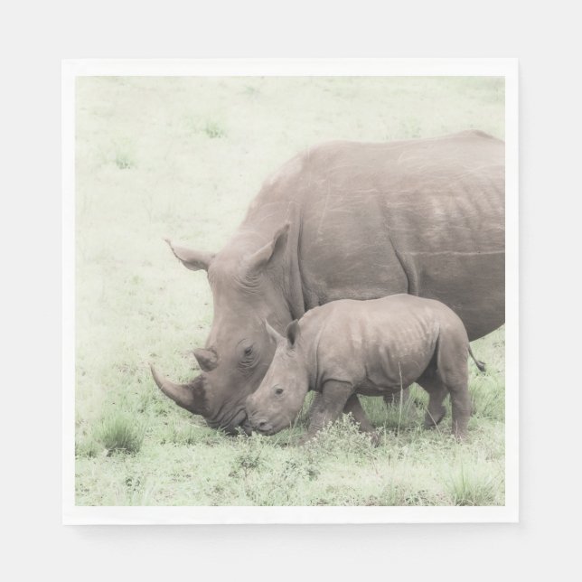 White Rhino & Baby Napkins (Front)