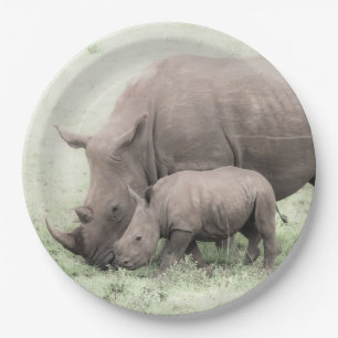 White Rhino & Baby Paper Plates