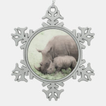 White Rhino & Baby Snowflake Ornament