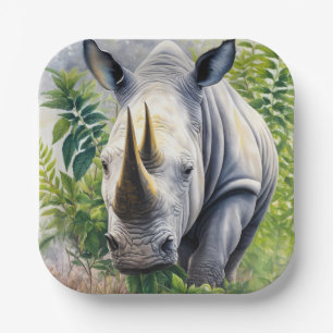 White Rhino Botanical Art Paper Plate