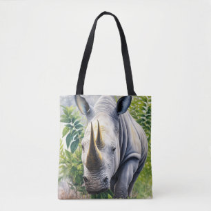 White Rhino Botanical Art Tote Bag