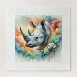 White Rhinoceros 010824AREF136 - Watercolor Jigsaw Puzzle