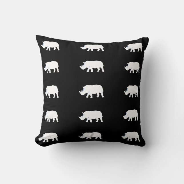 white rhinos on black cushion (Front)