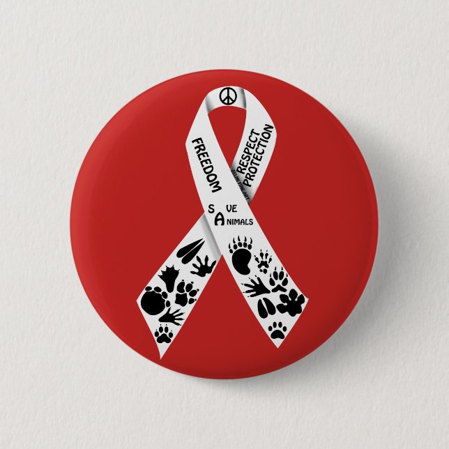white ribbon 6 cm round badge (Front)
