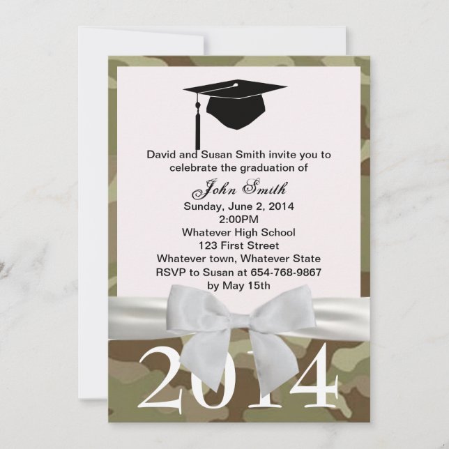 White Ribbon And Camouflage Graduation Invitation (Front)