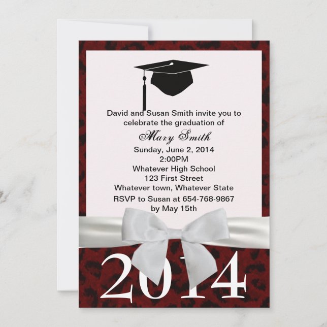 White Ribbon And Red Leopard Graduation Invitation (Front)