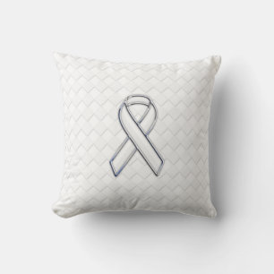 White Ribbon Awareness on Checkers Print Cushion