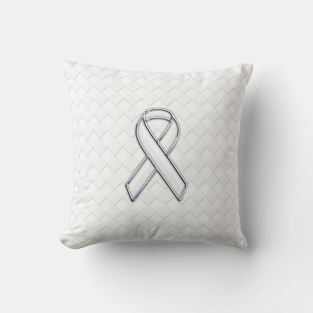 White Ribbon Awareness on Checkers Print Cushion (Front)