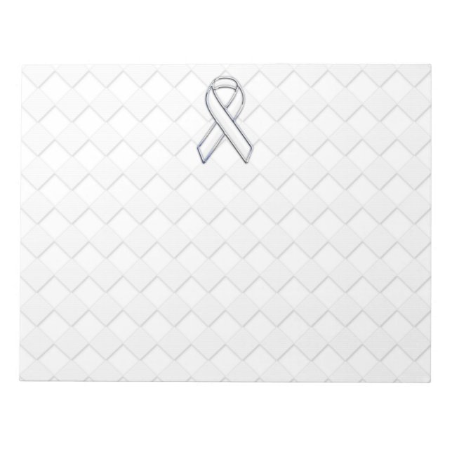 White Ribbon Awareness on Checkers Print Notepad (Front)