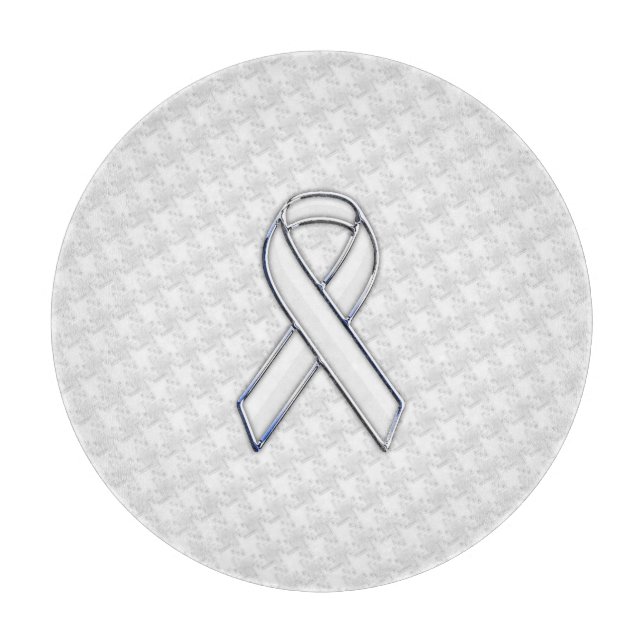 White Ribbon Awareness on Houndstooth Print Cutting Board (Front)