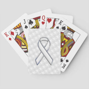 White Ribbon Awareness on Houndstooth Print Playing Cards