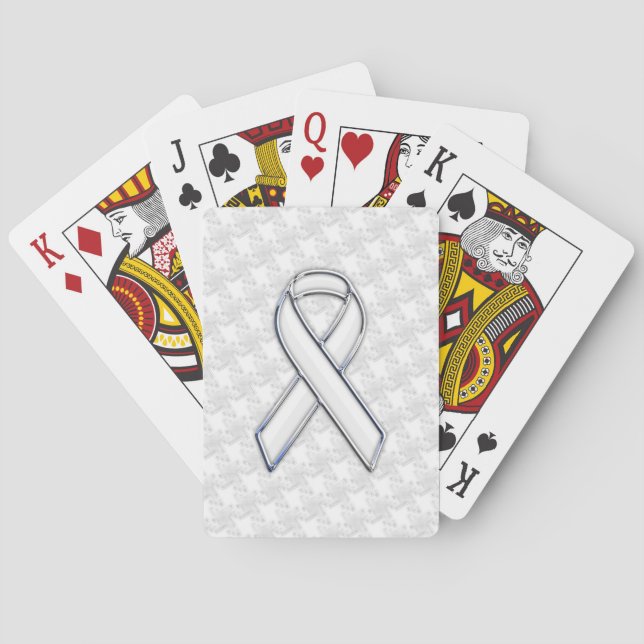 White Ribbon Awareness on Houndstooth Print Playing Cards (Back)