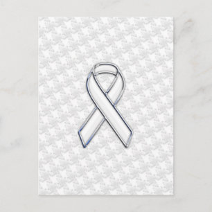 White Ribbon Awareness on Houndstooth Print Postcard