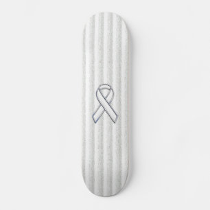 White Ribbon Awareness on Vertical Stripes Skateboard