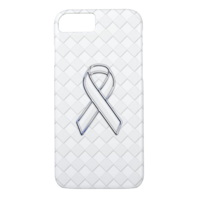 White Ribbon Awareness on White Checkers Case-Mate iPhone Case (Back)
