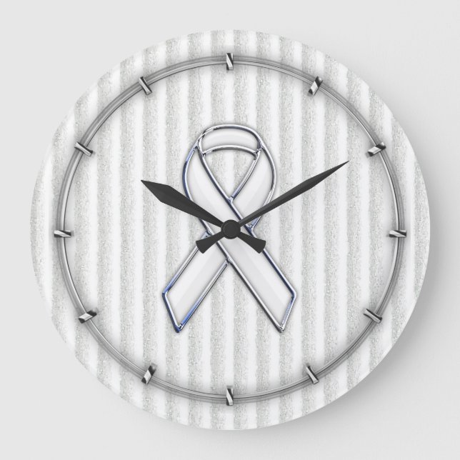 White Ribbon Awareness Stripes Large Clock (Front)