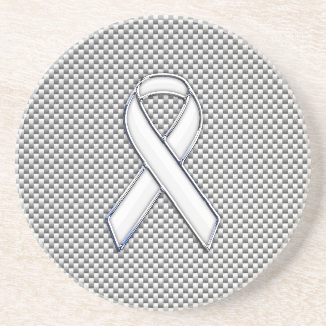 White Ribbon Awareness White Carbon Fibre Print Coaster (Front)