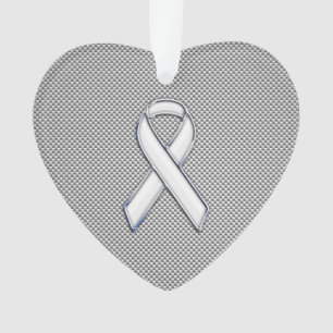 White Ribbon Awareness White Carbon Fibre Print Ornament
