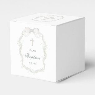 White Ribbon Baby's Breath Baptism Cube Favour Box