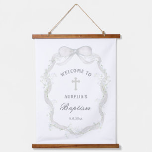 White Ribbon Baby's Breath Baptism Welcome Hanging Tapestry