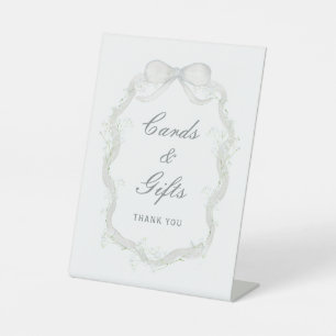 White Ribbon Baby's Breath Cards & Gifts Pedestal Sign