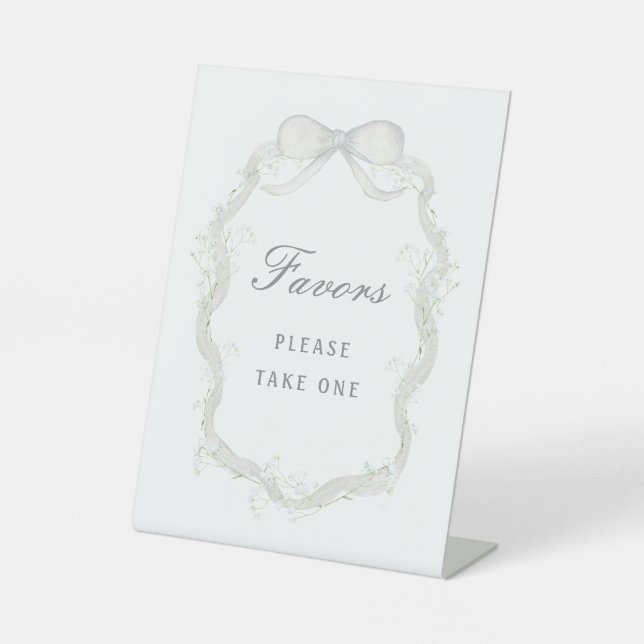 White Ribbon Baby's Breath Favours Pedestal Sign (Front)