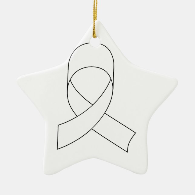 White Ribbon Drawing Ceramic Tree Decoration (Front)