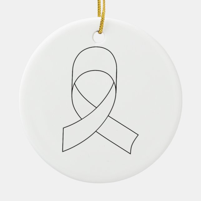 White Ribbon Drawing Ceramic Tree Decoration (Front)