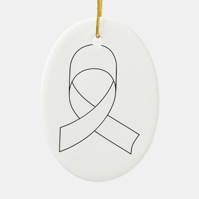 White Ribbon Drawing Ceramic Tree Decoration (Front)
