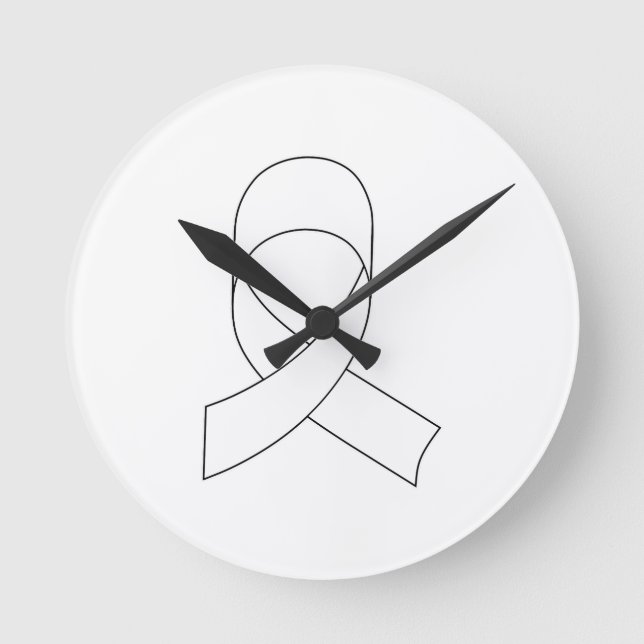 White Ribbon Drawing Round Clock (Front)