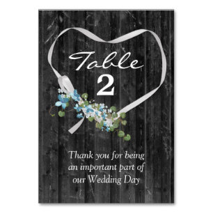 White Ribbon Heart On Barn Wood   Table Number