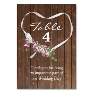 White Ribbon Heart On Barn Wood   Table Number